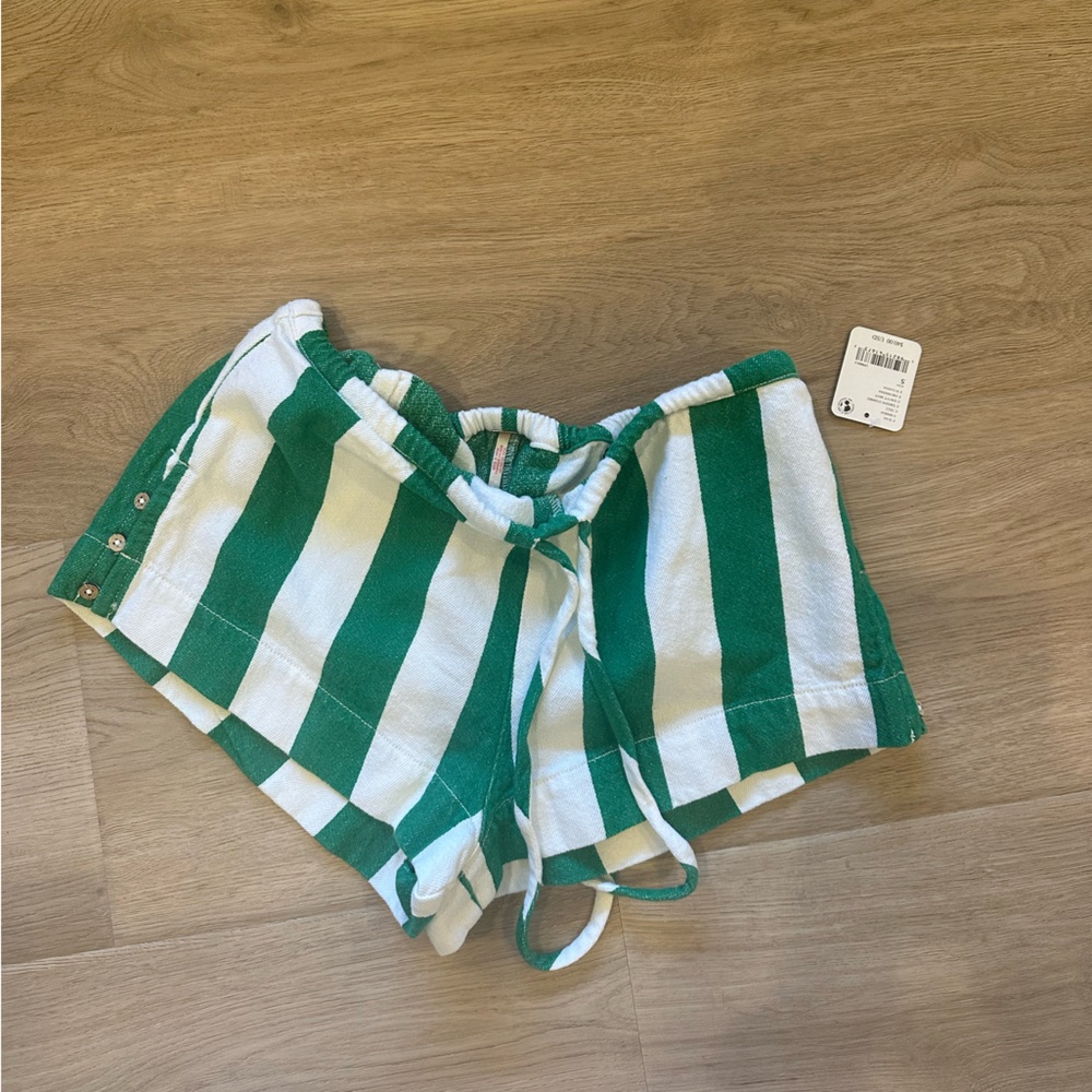 NWT Free People “Hot Hot Shorts” - size small in green and white stripe combo